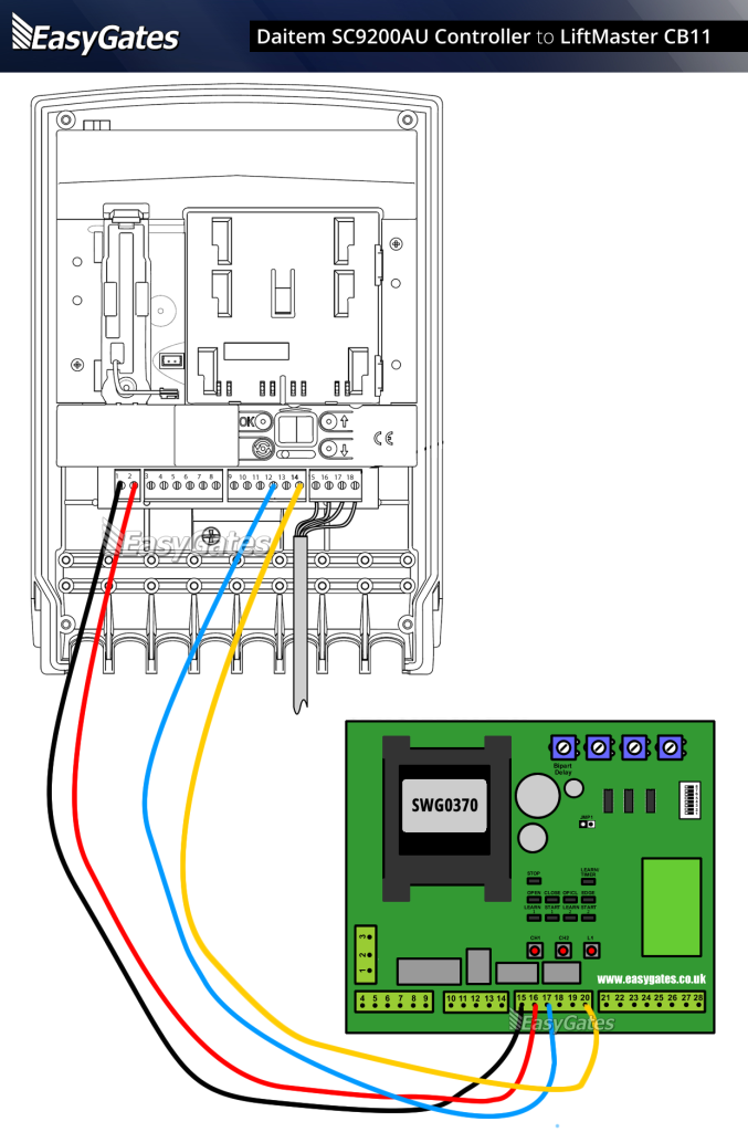 Daitem SC9200AU Controller to LiftMaster CB11 Control Panel